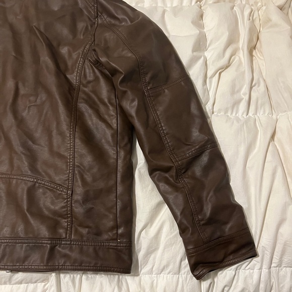 Guess Men's Faux Leather Motorcycle Jacket - Brown- Medium - Picture 6 of 11